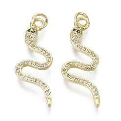Прозрачный Латунные микро проложить кубического циркония подвески, с целью перехода в кольце, без никеля , змея, реальный 16 k позолоченный, прозрачные, 31~32x12x3 мм, отверстие : 3 мм