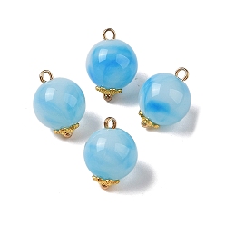 Темно-Голубой Двухцветные акриловые подвески, с медными петлями, круглые, глубокое синее небо, 16.5x12 мм, отверстие : 1.8 мм