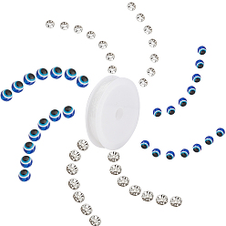 Silver DIY Stretch Bracelets Making Kits, Including Round Evil Eye Resin Beads, Iron Rhinestone Spacer Beads, Elastic Crystal Thread, Silver, 515pcs/box