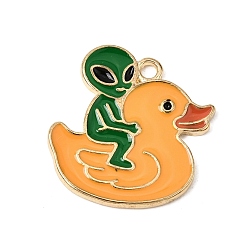 Golden Emaille Anhänger Legierung, Alien mit Entenanhängern, golden, 24x23x1.5 mm, Bohrung: 2 mm