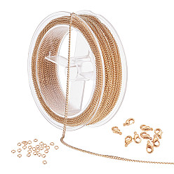 Золотой Латунь бордюр цепи, с катушкой, пайки, кольца для прыжков и застежки «лобстер», золотые, 2.5x2x0.8 мм