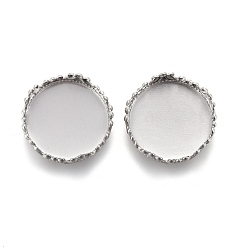 Stainless Steel Color Tarnish Resistant 304 Stainless Steel Cabochon Settings, Lace Edge Bezel Cups, Flat Round, Stainless Steel Color, Tray: 12mm, 12.5x4mm