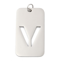 Letter V 304 подвески из нержавеющей стали, с целью перехода в кольце, прямоугольник с полой буквой-подвеской, анти-тускнение, лазерная резка, Буква V, 49.5x28x1.5 мм, отверстие : 6.5 мм