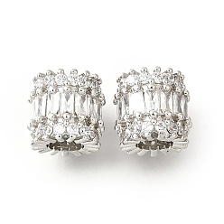 Платина Колонна латунные микропаве прозрачные кубические цирконии европейские бусины, бусины с большим отверстием, долговечный, без кадмия и без свинца, стойки покрытие, платина, 9.5x9 мм, отверстие : 4.5 мм