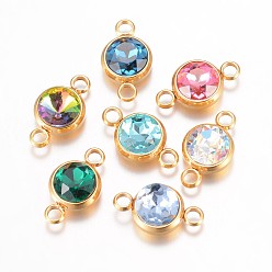 (52) Непрозрачная лаванда К 9 соединители стеклянные звенья, граненые, с 304 фурнитурой из нержавеющей стали, ионное покрытие (ip), плоско-круглые, золотые, разноцветные, 17.5x10x6.5 мм, отверстие : 2.5 мм