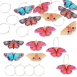 Color mezclado 4 pares 4 colores pendientes de aro de aleación y acrílico con forma de mariposa, dorado, color mezclado, 48x45 mm, 1 par / color
