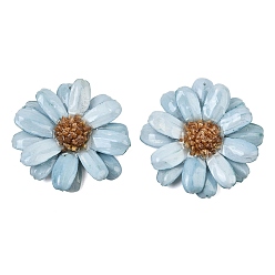 Azul Claro Grandes colgantes de resina epoxi y flores secas, encanto de flor de margarita, azul claro, 50x49x10.5 mm, agujero: 1 mm
