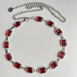 Сиамский Цепочка из сплава со стразами в стиле бохо с прямоугольными звеньями, платина, Сиам, 1120 мм