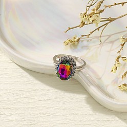 Красный Простые кольца с кубическим цирконием для женщин, со сплавочной фурнитурой со стразами, овальные, красные, размер США 8 (18.1 мм)