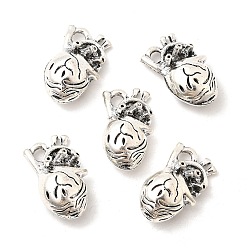 Античное Серебро Сплавочные подвески тибетского стиля, анатомическое сердце, без кадмия и без свинца, античное серебро, 26x16x9 мм, отверстие : 4.5x3 мм