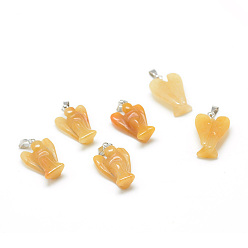 Топаз Нефрит Подвески из натурального топазового нефрита, с латунной фурнитурой платинового цвета, ангел, 22~24x14~15x7 мм, отверстие : 7x3 мм