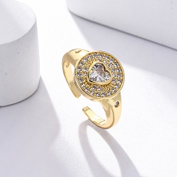 Плоский Круглый Открытые манжеты из латуни с микропаве и прозрачным цирконием для женщин, реальный 18 k позолоченный, плоско-круглые, плоско-круглые: 12 mm, внутренний диаметр: регулируемый