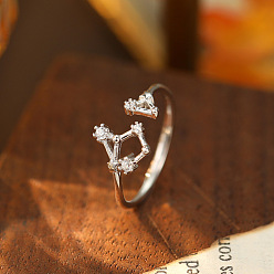 Рыбы 925 Кольца-манжеты из стерлингового серебра с микропаве из прозрачных кубических цирконий, платина, Рыбы, внутренний диаметр: регулируемый