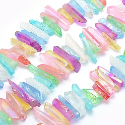 (52) Непрозрачная лаванда Гальванические природный кристалл кварца бусы пряди, окрашенные, самородки, разноцветные, 20~39x5~12 мм, отверстие : 1~1.5 мм, около 15.7 дюйма (40 см).