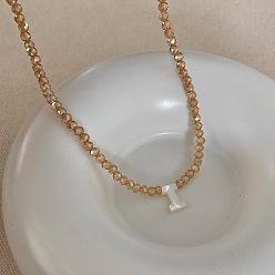 Letter I Подвеска с инициалом из натуральной ракушки, ожерелья с подвеской из стеклянных бусин, с латунными концевыми цепями, золотые, темно-золотистые, Буква "i", 13.98 дюйм (35.5 см)