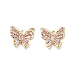 Real 18K Gold Plated Glass Pendants, with Brass Findings, Butterfly, Real 18K Gold Plated, 14x16x3mm, Hole: 1.4mm