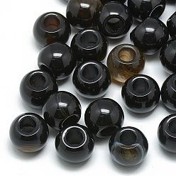 (946F)Морозный цвет внутри  Жонкиль / Непрозрачная зеленая подкладка Окрашенные и нагретые натуральные бусины из черного агата, бусины с большим отверстием, рондель, 12x10 мм, отверстие : 5 мм