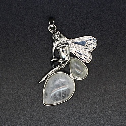 Хрусталь Природного кварца хрустальных подвесок, металлическая фея с подвесками в виде слезинок из горного хрусталя, платина, 46x22x7 мм