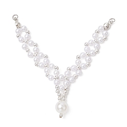 Платина Подвески круглые V-образные из искусственного жемчуга и латуни из АБС-пластика, белые, платина, 65x65x8 мм, отверстие : 3 мм