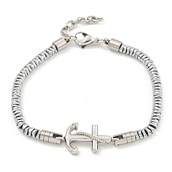 Нержавеющая Сталь Цвет Браслеты из синтетического немагнитного гематита из бисера, якорь 304 браслеты со звеньями из нержавеющей стали для мужчин и женщин, цвет нержавеющей стали, 7-1/2 дюйм (18.9 см)