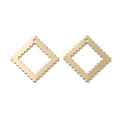 Real 14K Gold Plated Rhombus Brass Pendants, Nickel Free, Long-Lasting Plated, Rack Plating, Real 14K Gold Plated, 18.5x18.5x0.7mm, Hole: 1.2mm