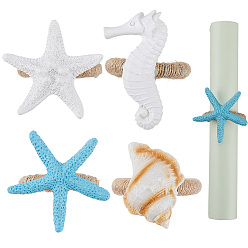 (52) Непрозрачная лаванда 4 шт. 4 стили кольца для салфеток из смоляной ракушки, морской звезды, морского конька и джутовой веревки, держатель для салфеток, ежедневный доступ в ресторан, разноцветные, 49~60x33~58 мм, 1 шт / стиль