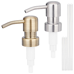 Golden & Stainless Steel Color 2Sets 2 Colors 304 Stainless Steel Pump Bottles Head, with Plastic Pipe, Column, Golden & Stainless Steel Color, 10.4x6.75cm, 1set/color