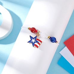 Белый День независимости натуральный сердолик и белый нефрит и окрашенный желтый нефрит драгоценные камни круглые бусины плетеные браслеты, браслеты со звездами из сплава и эмали, белые, внутренний диаметр: 14~80мм дюйм(1.4~8см)