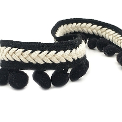 Черный Лента с бахромой и кисточкой из полиэстера в этническом стиле, для одежды, украшение занавеса, чёрные, 1-3/8 дюйм (35 мм)