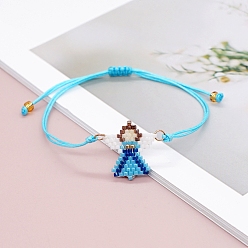Озёрно--синий Дружба ангел ткацкий станок шаблон Миюки бисер браслеты для женщин, регулируемые нейлоновые шнур плетеный браслеты из бисера, Плут синий, 11 дюйм (28 см)