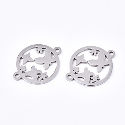 Нержавеющая Сталь Цвет Устойчивы к потускнению 201 соединители из нержавеющей стали, лазерная резка, плоские круглые с бабочкой, цвет нержавеющей стали, 16x20.5x1 мм, отверстие : 1.2 мм