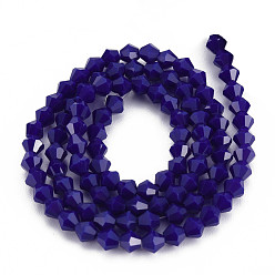 Dark Blue Opaque Solid Color Glass Beads Strands, Imitation Jade, Faceted, Bicone, Dark Blue, 4.5x4mm, Hole: 1mm, about 92~96pcs/strand, 13.78~14.37 inch