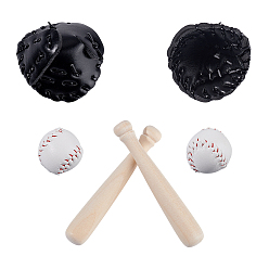 Черный Миниатюрные украшения для кукольного домика, включая деревянную бейсбольную биту, бейсбольная перчатка из искусственной кожи, чёрные, 23 мм
