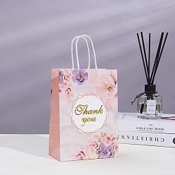 Бледно-Розовый Подарочные сумки-тоуты из бумаги с цветочным принтом и ручками, сумки для покупок с ручкой, прямоугольные, розовый жемчуг, 15x8x21 см