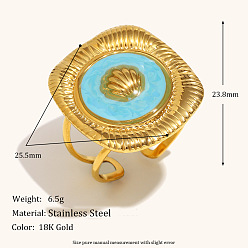 Shell Shape 304 манжетные кольца из нержавеющей стали и эмали, реальный 18 k позолоченный, формы раковины, внутренний диаметр: 15~20 мм