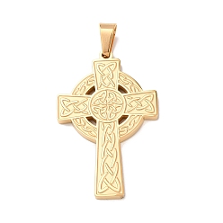 Золотой 304 подвески из нержавеющей стали, крест с плоской круглой, вакуумное покрытие pvd, золотые, 45x29x3 мм, отверстие : 8x5 мм