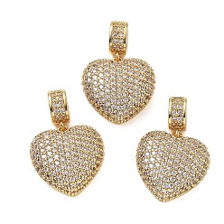 Настоящее золото 18K Латунные подвески в форме сердца с микропаве из полностью прозрачного кубического циркония, стойки покрытие, долговечный, без свинца и без кадмия, реальный 18 k позолоченный, 24.5 мм, Сердце: 26.5x16.5x6.5 mm, отверстие : 4.5x3 мм