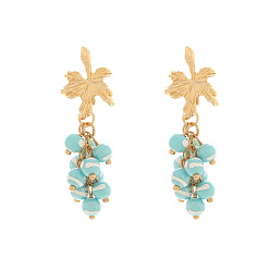 Pale Turquoise Alloy Resin Stud Dangle Earrings for Women, Grape, Golden, Pale Turquoise, 48x15mm