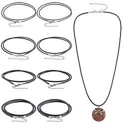 Black 10Pcs 4 Styles Round Leather Cord Necklaces Making, with 304 Stainless Steel Lobster Claw Clasps and Extender Chains, Stainless Steel Color, Black, 18 inch(45.7cm)~18.50 inch(47cm)