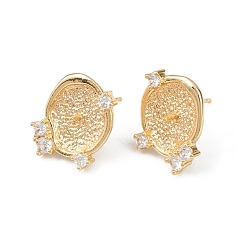 Настоящее золото 18K Плоские круглые серьги-гвоздики с микропаве из прозрачных кубических цирконий из латуни, за половину пробурено бисера, с 925 штырями стерлингового серебра, реальный 18 k позолоченный, лоток : 12.5x10.5 мм, 17x13.5 мм, контактный: 1 мм и 12x0.8 мм.