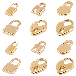 Golden PVD Vacuum Plating 304 Stainless Steel Pendants, Padlock, Golden, 11~19x6~14x1.8~3mm, Hole: 2~7mm, 12pcs/box