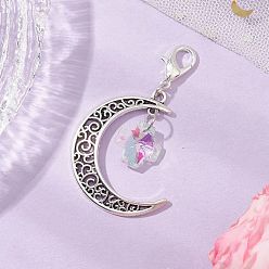 Cross Подвесные украшения из сплава луны и стекла, Подвески с застежками-когтями омара для украшения сумок, крестик, 58x36 мм, крест: 19x14x7 мм