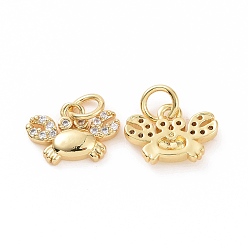 Golden Brass Micro Pave Cubic Zirconia Pendants, Cadmium Free & Nickel Free & Lead Free, with Jump Ring, Crab Charms, Golden, 9x12x2mm, Hole: 3mm
