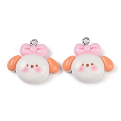 Белый Подвески из смолы, с платиново-железными петлями, собака, белые, 22x25.5x8.5 мм, отверстие : 2 мм