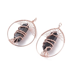 Obsidian Natural Obsidian Big Pendants, with Brass Findings, Teardrop, 69~71x49~51.5x15~18mm, Hole: 5x6mm