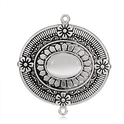 Gainsboro Antique Silver Plated Oval Alloy Cat Eye Links, Gainsboro, 53x49.5x7mm, Hole: 2mm