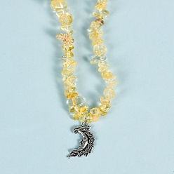 Citrine Natural Citrine Necklaces, with Alloy Charms, Moon Faces, 14.57 inch(37cm)