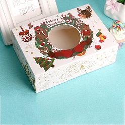 Рождественская елка Прямоугольные бумажные хлебопекарные коробки с окошком, подарочная коробка на рождественскую тематику, для мини торта, кекс, упаковка печенья, узор Рождество дерево, 210x150x70 мм