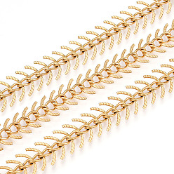 Настоящее золото 18K 304 Цепи из нержавеющей стали с звеньями типа «рыбья кость», несварные, с катушкой, ионное покрытие (ip), реальный 18 k позолоченный, 11.5x3 мм, около 16.40 футов (5 м) / рулон