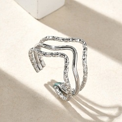 Нержавеющая Сталь Цвет 304 Открытые кольца-манжеты из нержавеющей стали с тройной волной для женщин, цвет нержавеющей стали, 13 мм, размер США 9 3/4 (19.5 мм)